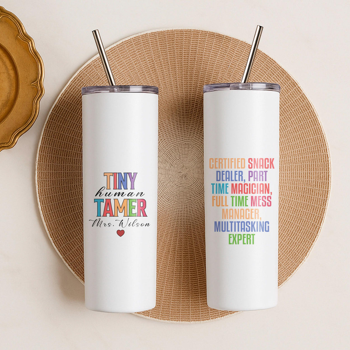Personalized Teacher Tumbler, Tiny Human Tamer Coffee Mug, Custom Name Travel Cup