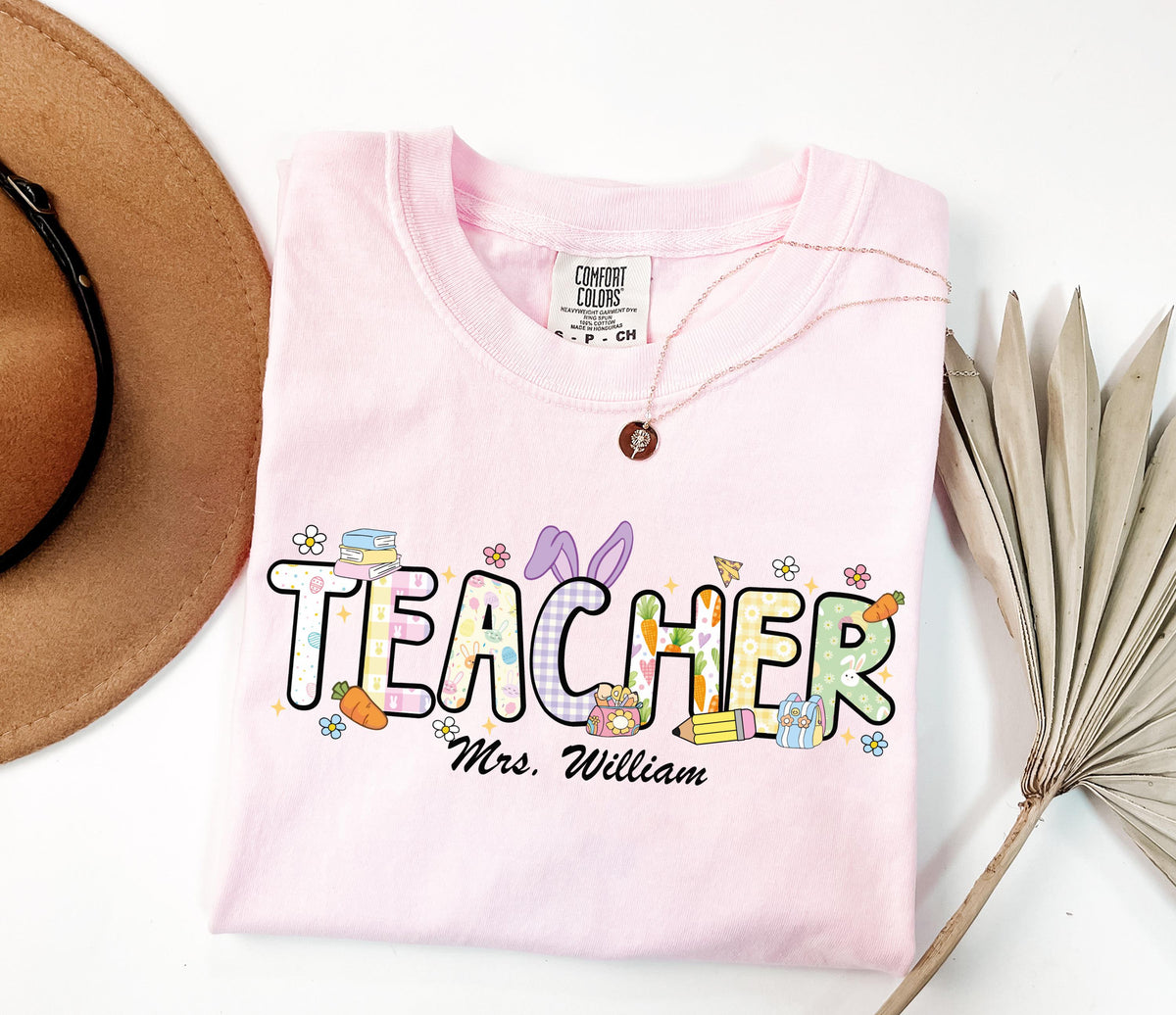 Comfort Colors® Personalized Easter Teacher Shirt, Teacher Bunny Shirt, Elementary Teacher Happy Easter Shirt, Easter Teacher Gift