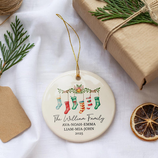 Custom Family Name Christmas Ornament, Family Xmas Celebration Ceramic Keepsake