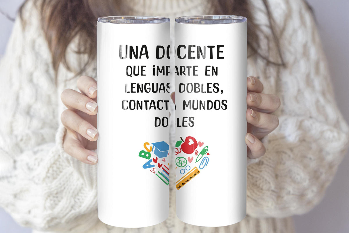 Custom Name Maestra Tumbler With Straw, Personalized Spanish Bilingual Teacher Coffee Tumbler