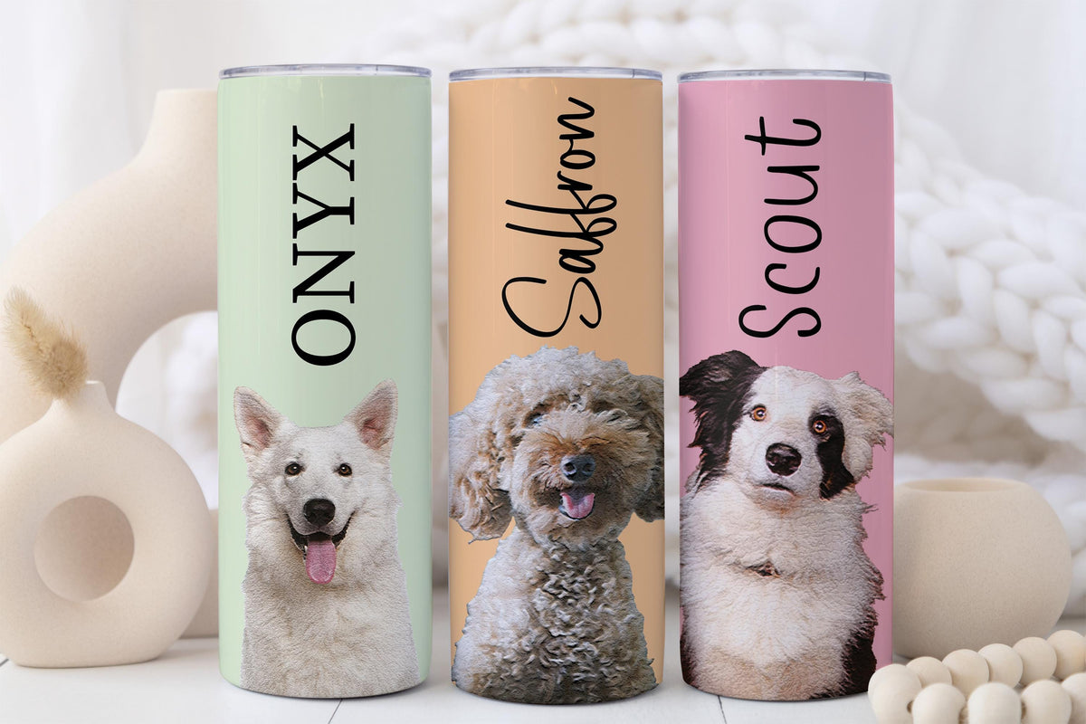 Custom All Dog Breeds Photo & Name Tumbler, Personalized Dogs Photo Travel Cup, Dog Mom Gift Mug, Pet Paw Heart Pattern Tumblers