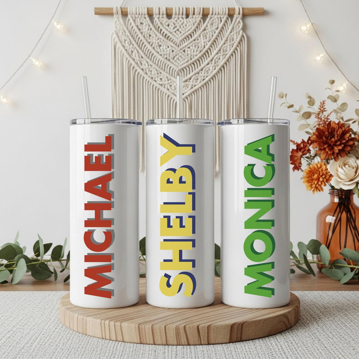 Personalized Colorful Shadow Typography Insulated Cup, Custom Name Modern Office Coffee Tumbler