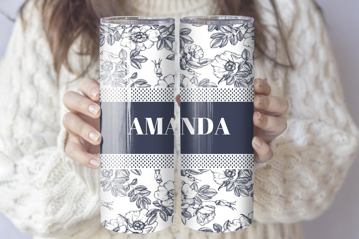 Custom Name Aesthetic Toile de Jouy Coffee Tumbler