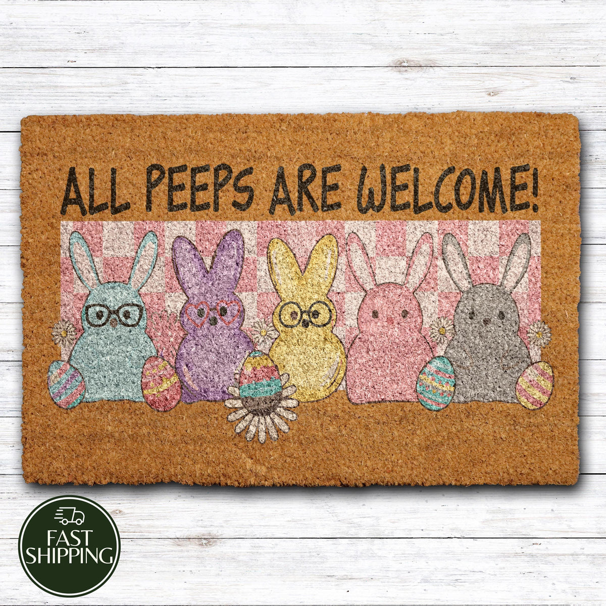 All Peeps Are Welcome! Doormat, Easter Bunny Design Welcome Mat