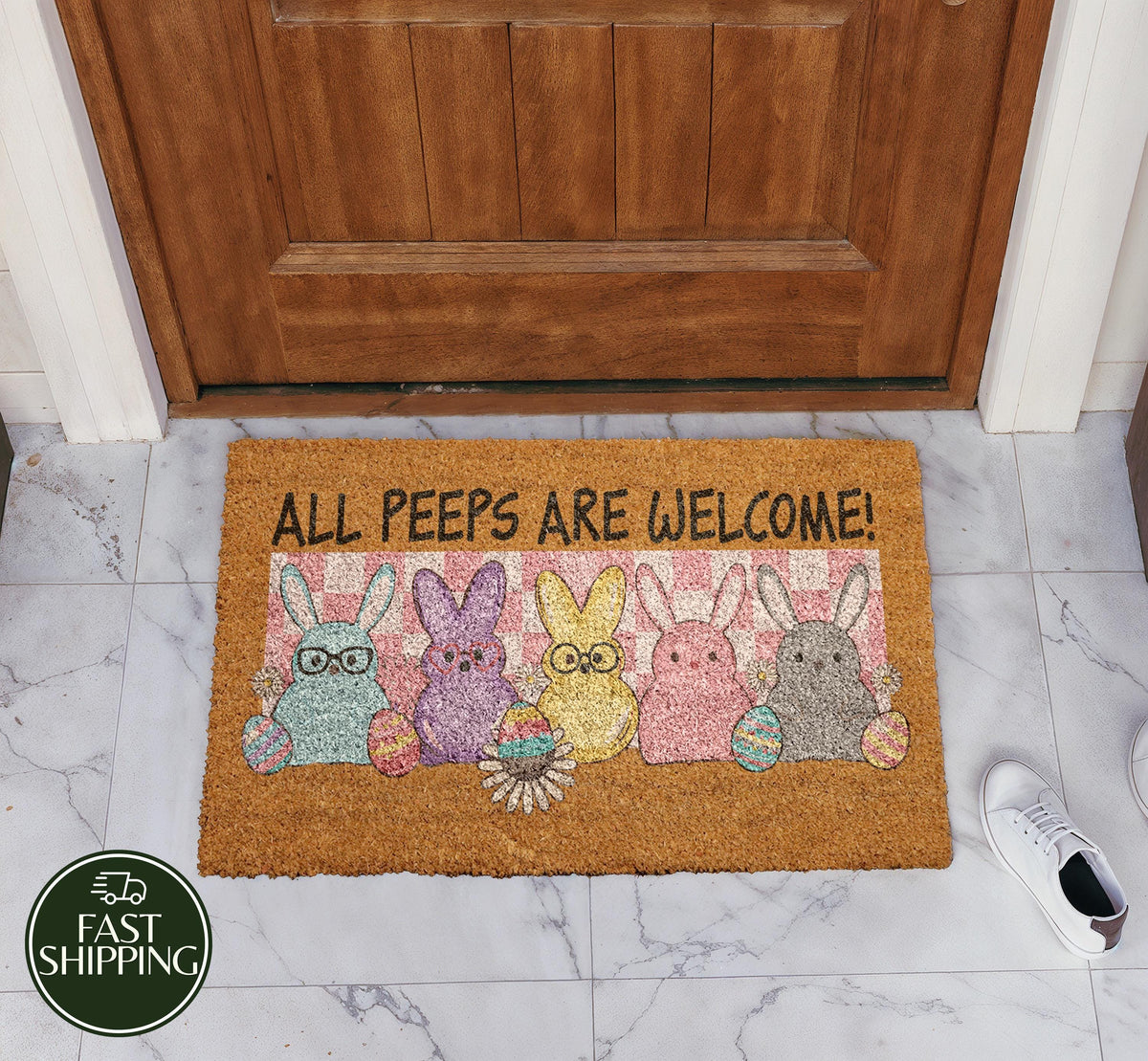 All Peeps Are Welcome! Doormat, Easter Bunny Design Welcome Mat