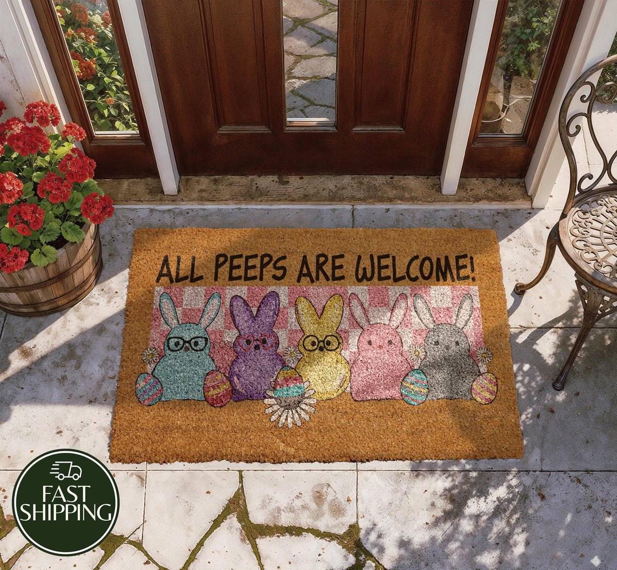 All Peeps Are Welcome! Doormat, Easter Bunny Design Welcome Mat