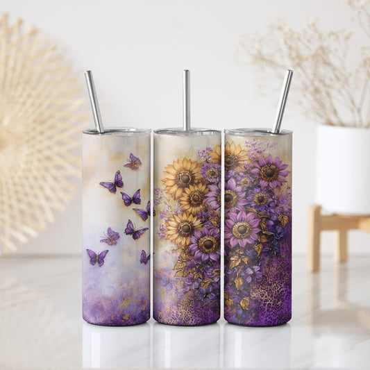 Vibrant Color Sunflowers And Butterflies Steel Water Bottle
