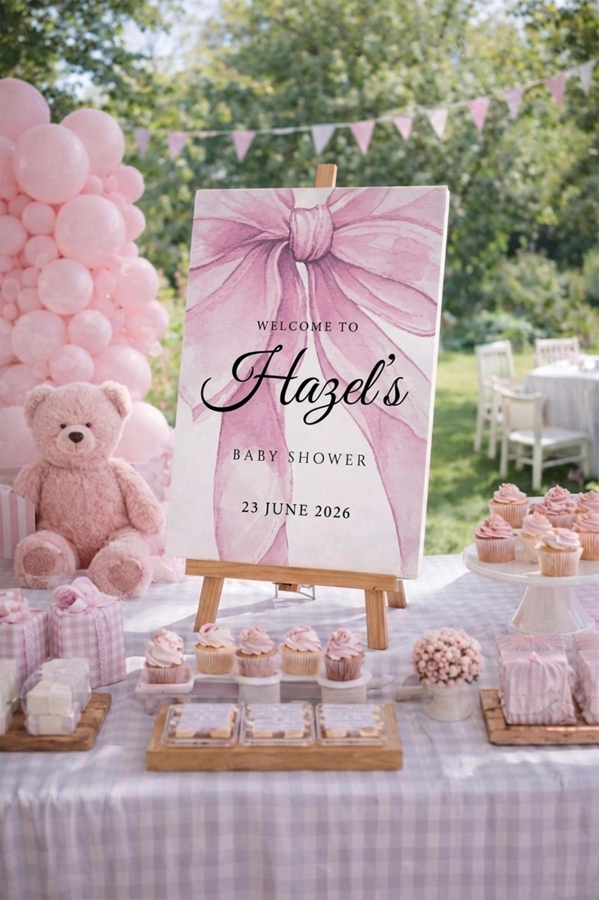 Pink Bow Girl Baby Shower Sign, Welcome Birthday Foam Board, Custom Bay Shower Stand