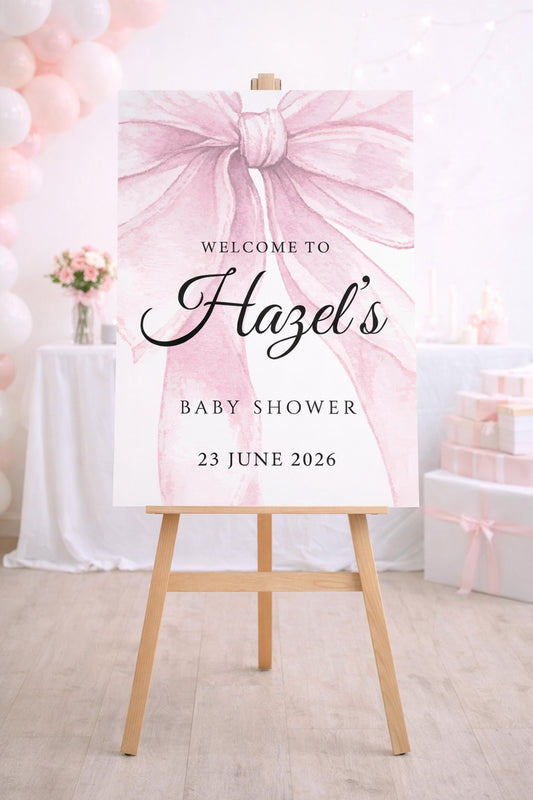 Pink Bow Girl Baby Shower Sign, Welcome Birthday Foam Board, Custom Bay Shower Stand