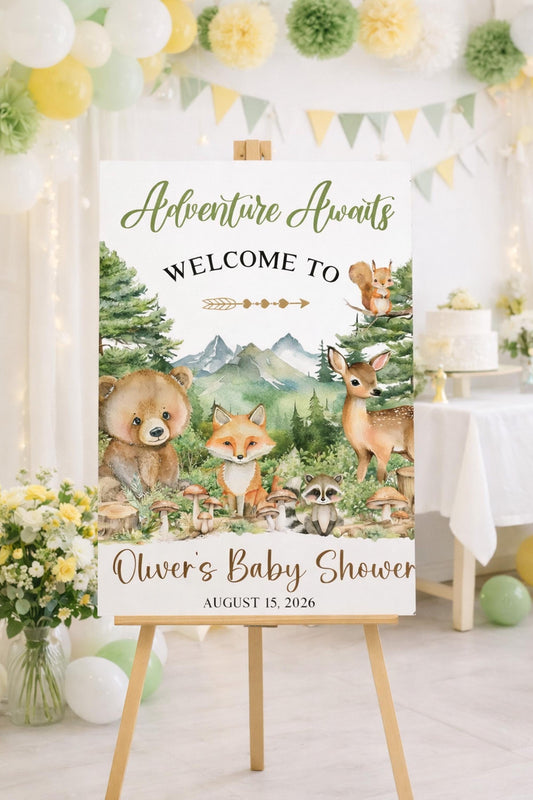 Safari Baby Shower Sign, Zoo Animals Welcome Birthday Board