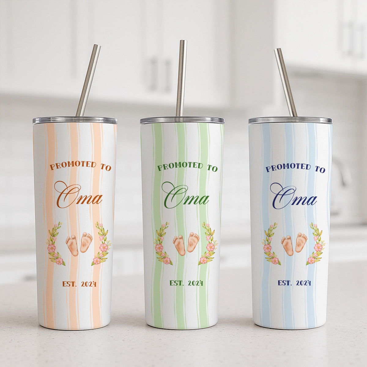 Promoted to Oma Tumbler, New Grandma Gift, Personalized Stainless Steel Travel Mug