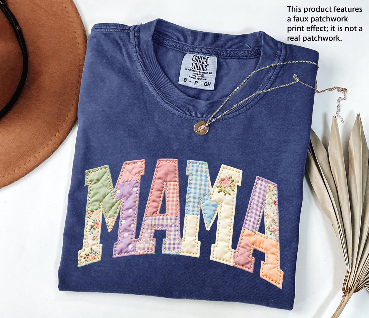 Comfort Colors® Faux Patchwork Mama Mimi Shirt, Floral Nana Gigi Tee, Mother's Day Gift