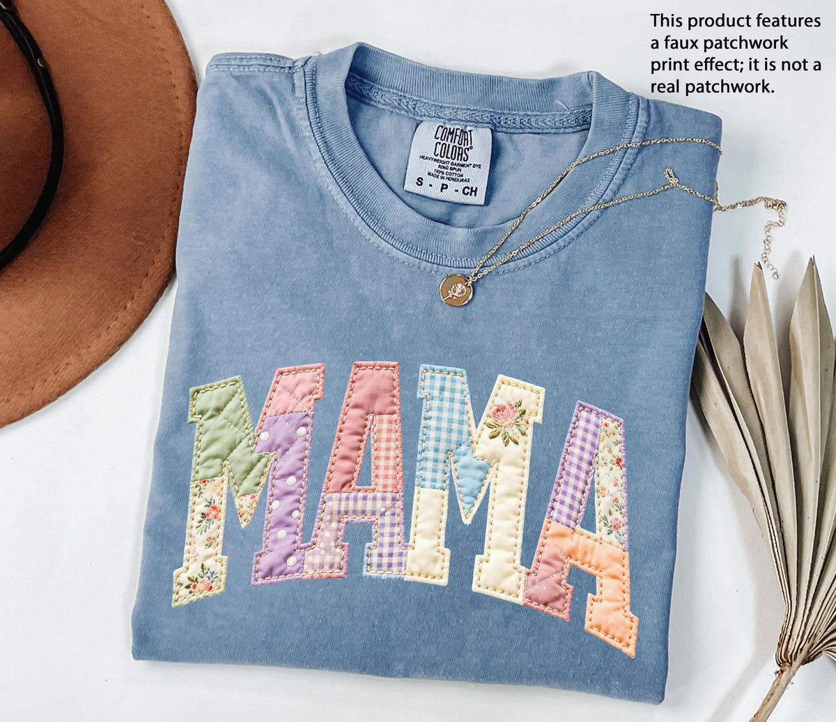 Comfort Colors® Faux Patchwork Mama Mimi Shirt, Floral Nana Gigi Tee, Mother's Day Gift