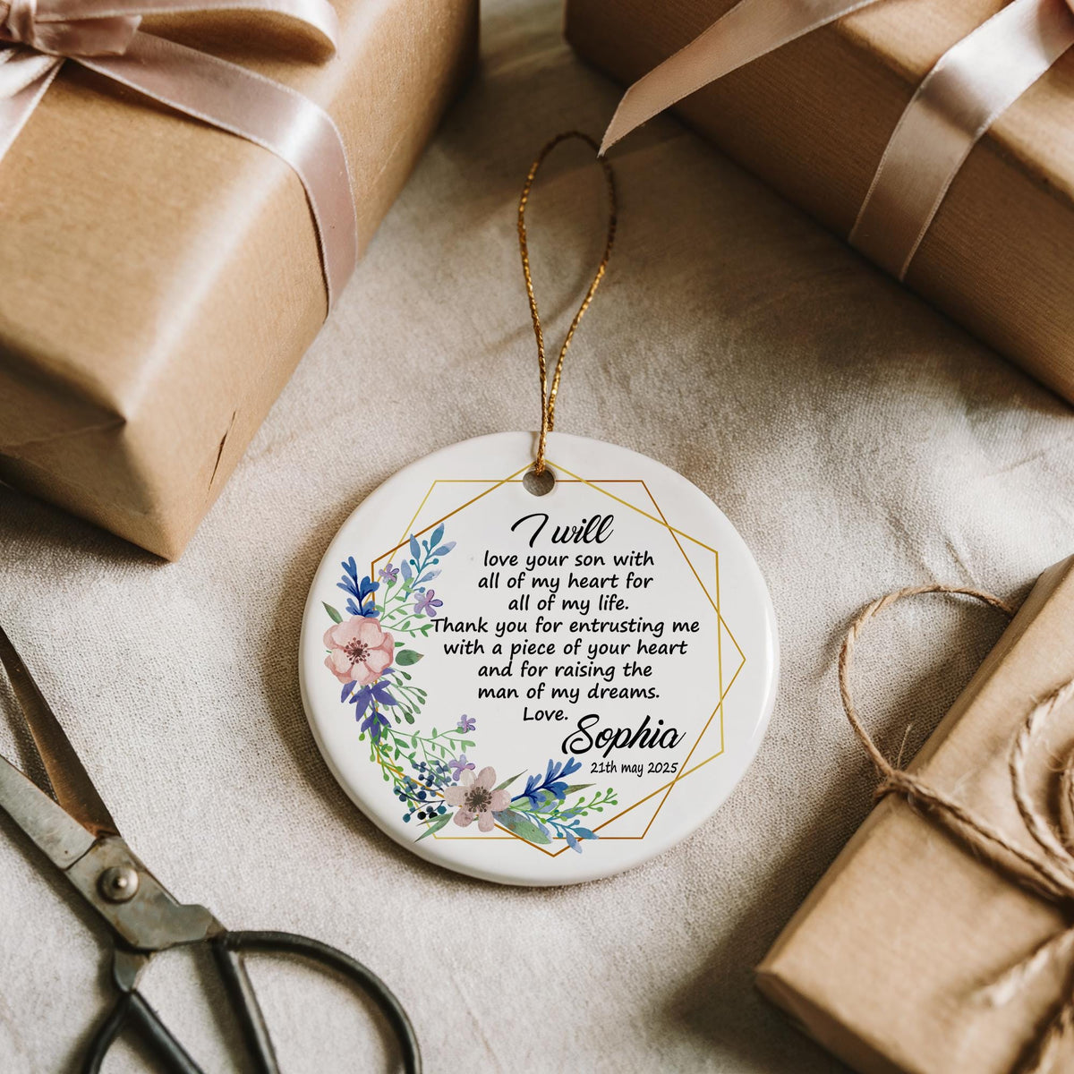 Personalized Thank You For Raising The Man Of My Dreams Ornament, Parents Of The Groom Gift