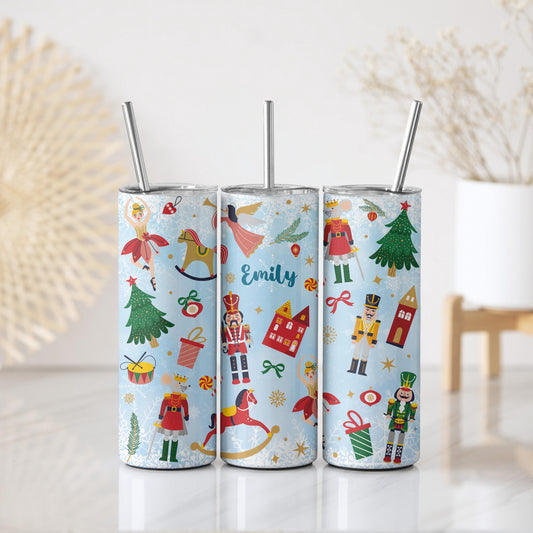 Personalized Nutcracker Pattern Hot Chocolate Tumbler, Cozy Christmas Vibe Insulated Coffee Cup