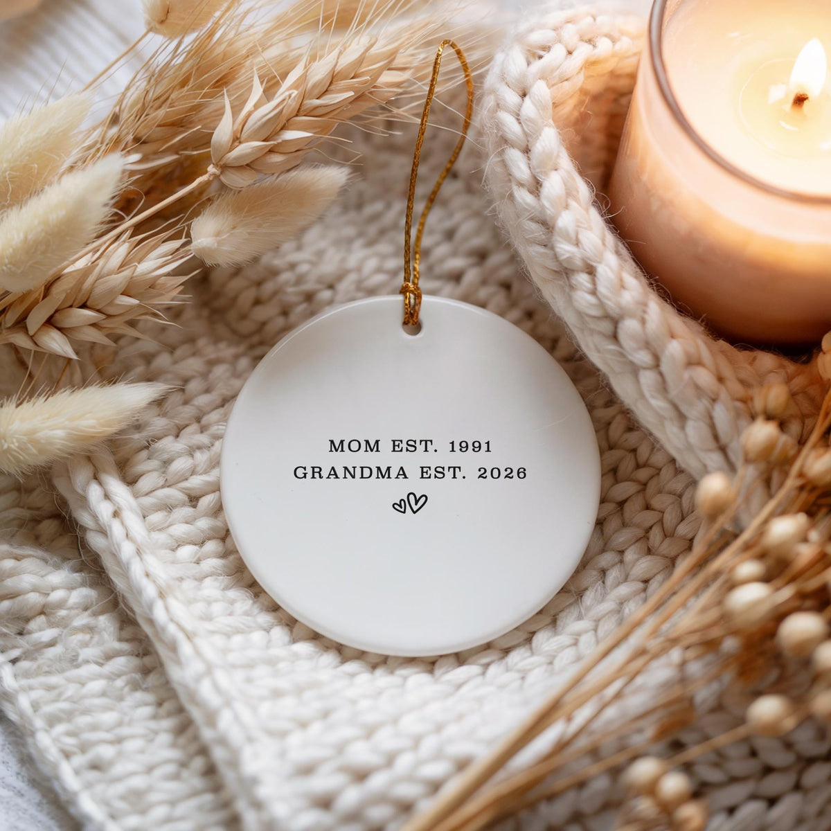 Personalized Grandma Announcement Ornament, Custom Est Pregnancy Reveal Keepsake