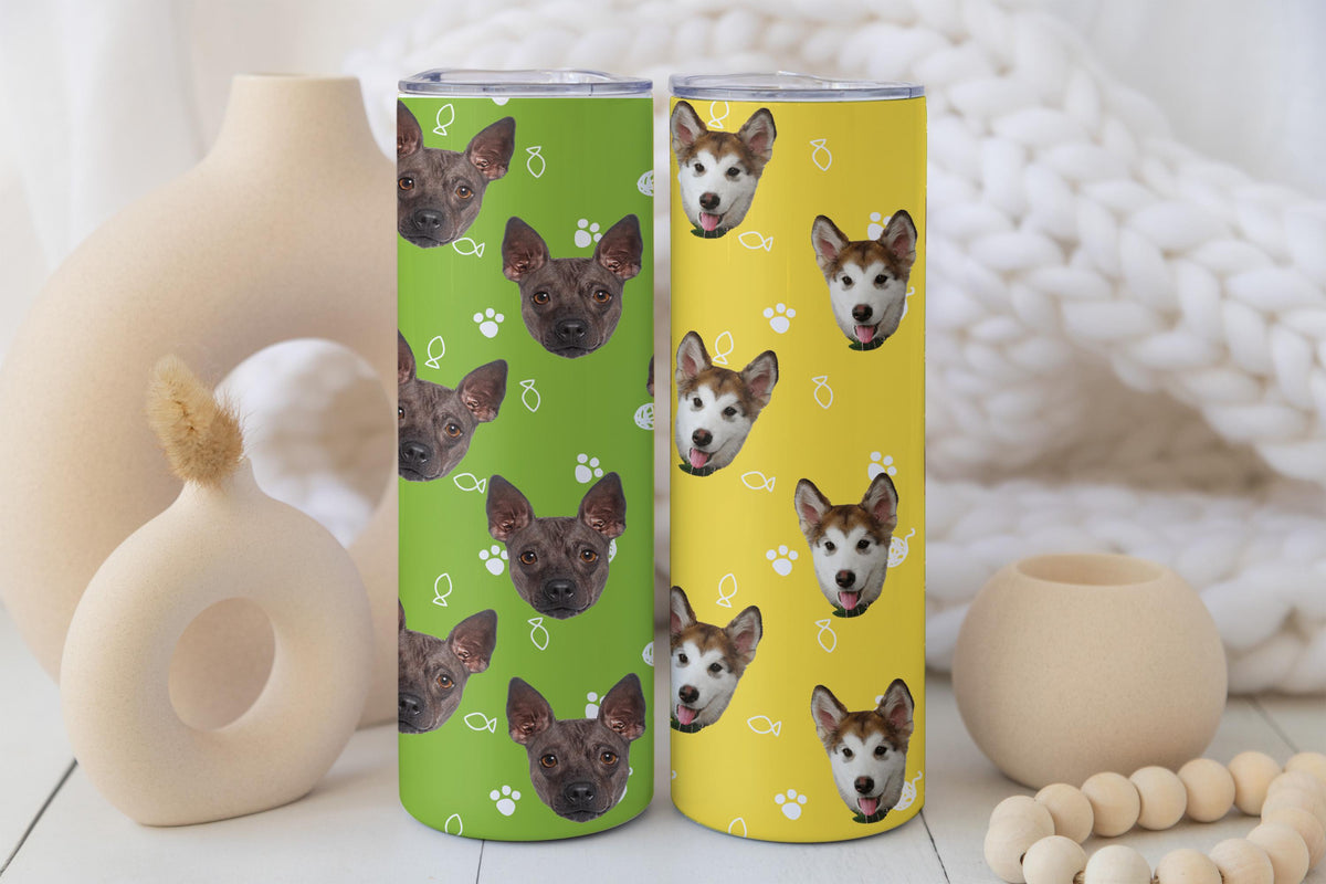 Personalized Dog Photo Tumbler, Custom Pet Face Cup, Dogs Mom Gift Tumbler, Pets Lover Skinny Tumblers
