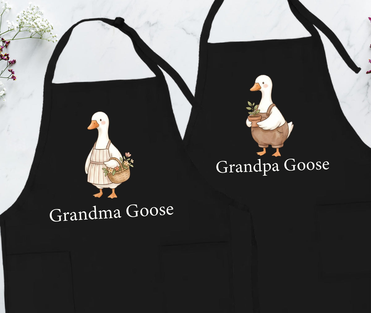 Grandparents Goose Apron, Grandma Grandpa Matching Aprons, Funny Grandparents Gift Apron