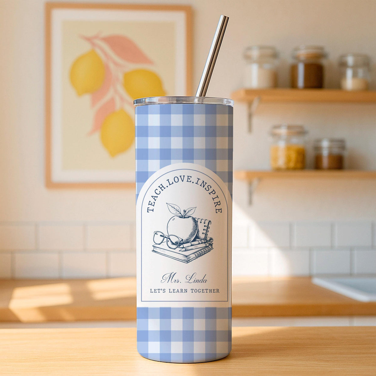 Personalized Teacher Tumbler, Custom Name Stainless Steel Cup, Teach Love Inspire