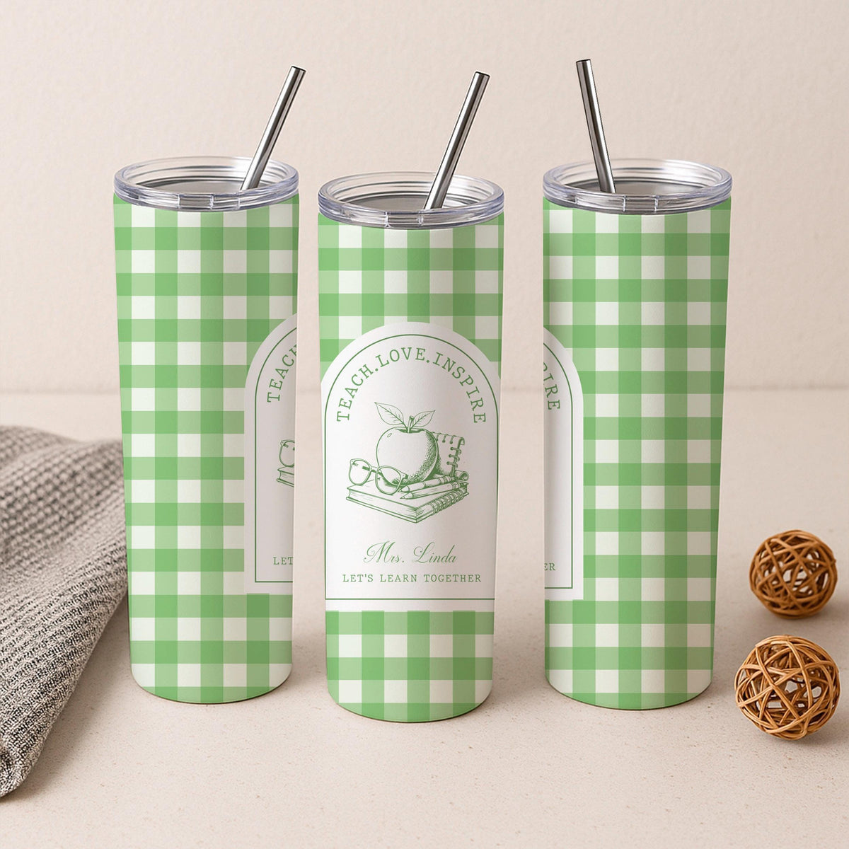 Personalized Teacher Tumbler, Custom Name Stainless Steel Cup, Teach Love Inspire