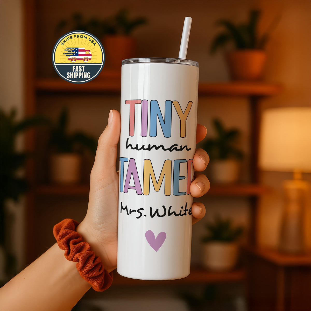 Tiny Human Tamer 20oz Tumbler, Personalized Teacher Appreciation Cup Gift, Preschool Teacher