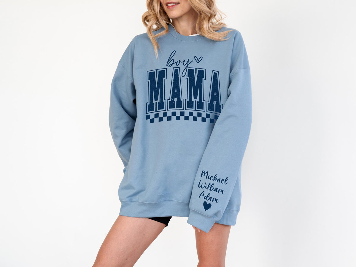 Personalized Boy Mama Shirt with Sleeve Names