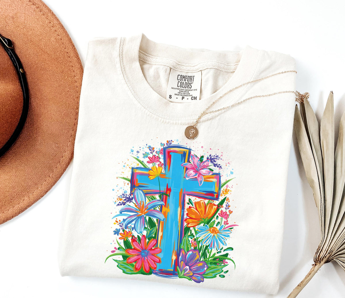 Comfort Colors® Floral Cross Shirt, Christian Women Tee, Boho Religious Mom Gift