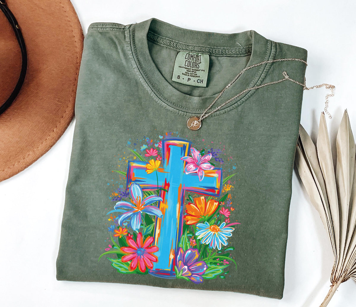 Comfort Colors® Floral Cross Shirt, Christian Women Tee, Boho Religious Mom Gift
