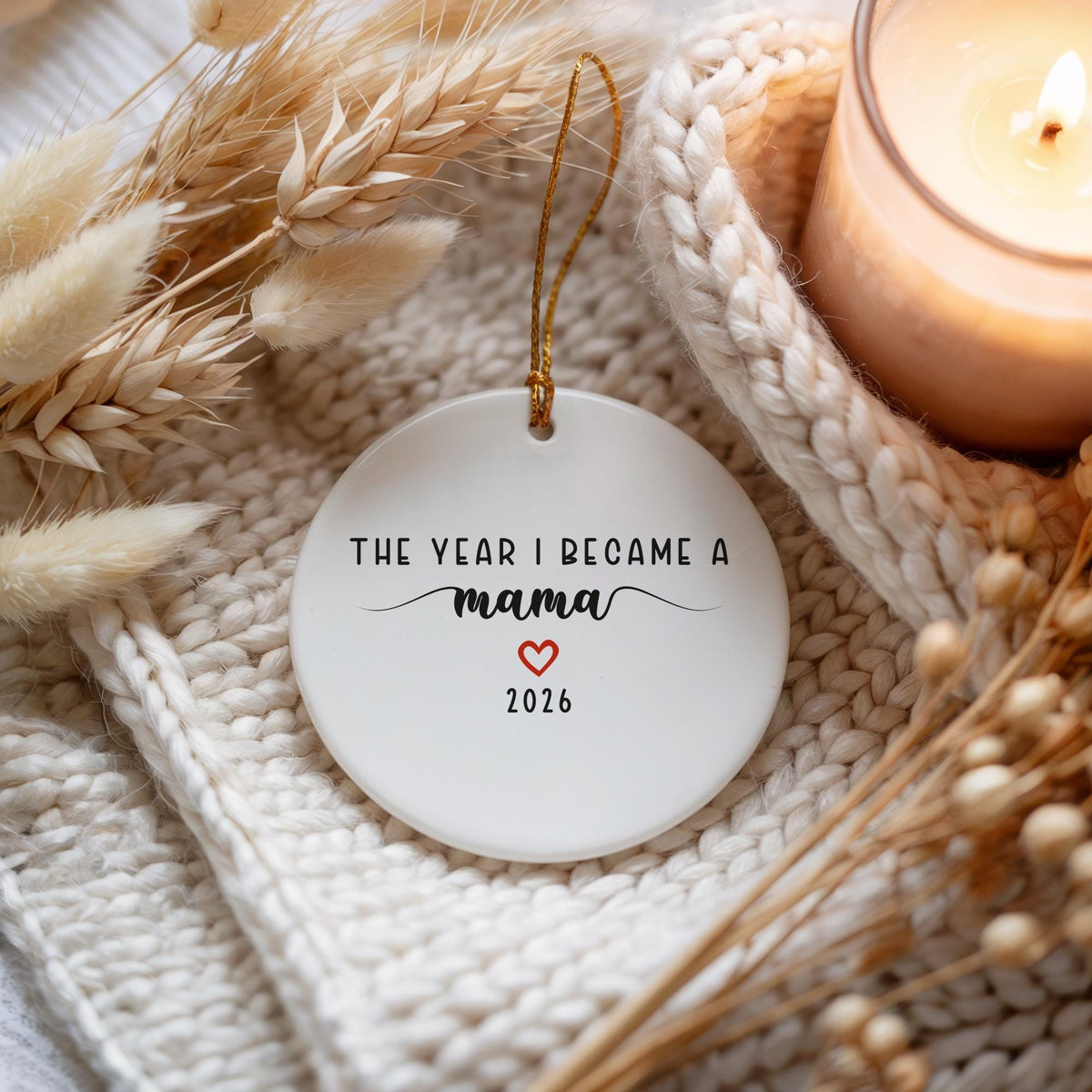 The Year I Became A Mama Ceramic Ornament, Custom Mother's Day Keepsake, Pregnancy Reveal Gift