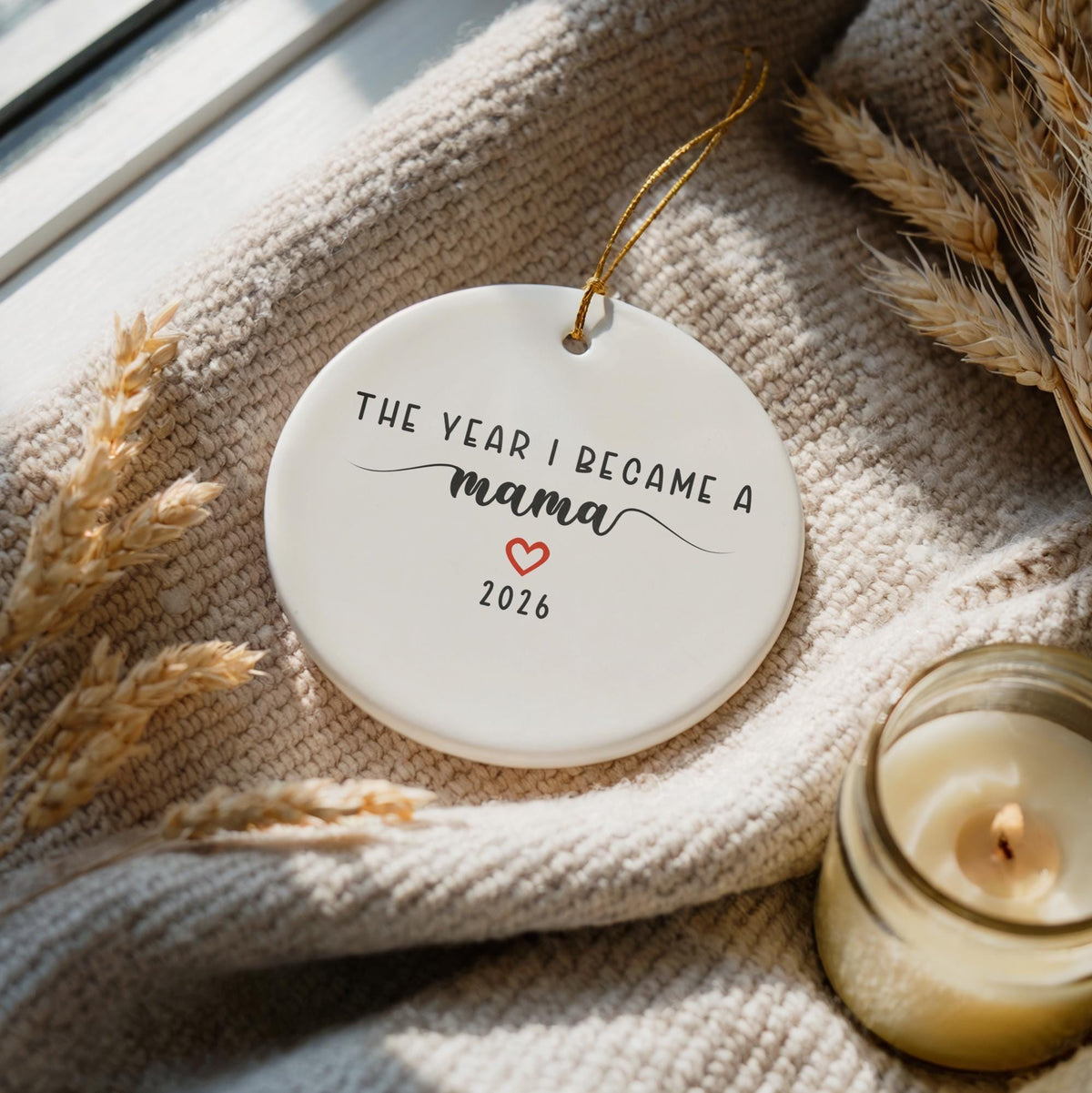 The Year I Became A Mama Ceramic Ornament, Custom Mother's Day Keepsake, Pregnancy Reveal Gift