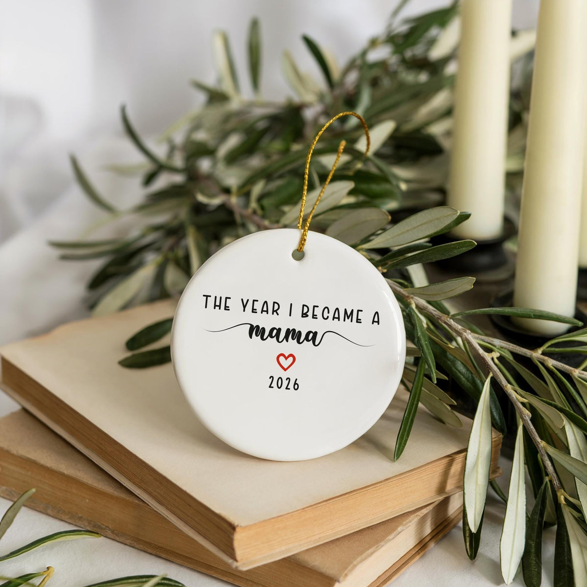 The Year I Became A Mama Ceramic Ornament, Custom Mother's Day Keepsake, Pregnancy Reveal Gift