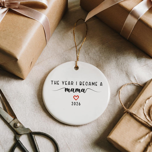 The Year I Became A Mama Ceramic Ornament, Custom Mother's Day Keepsake, Pregnancy Reveal Gift