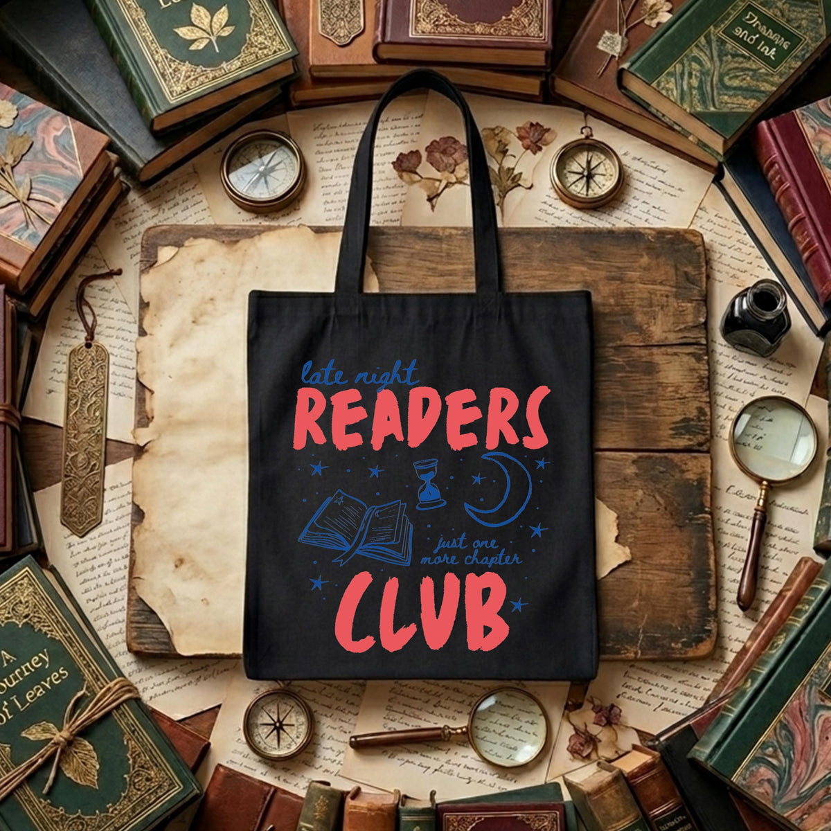 Late Night Readers Tote Bag, Book Lover Gift Tote, Canvas Bookworm Tote Bag