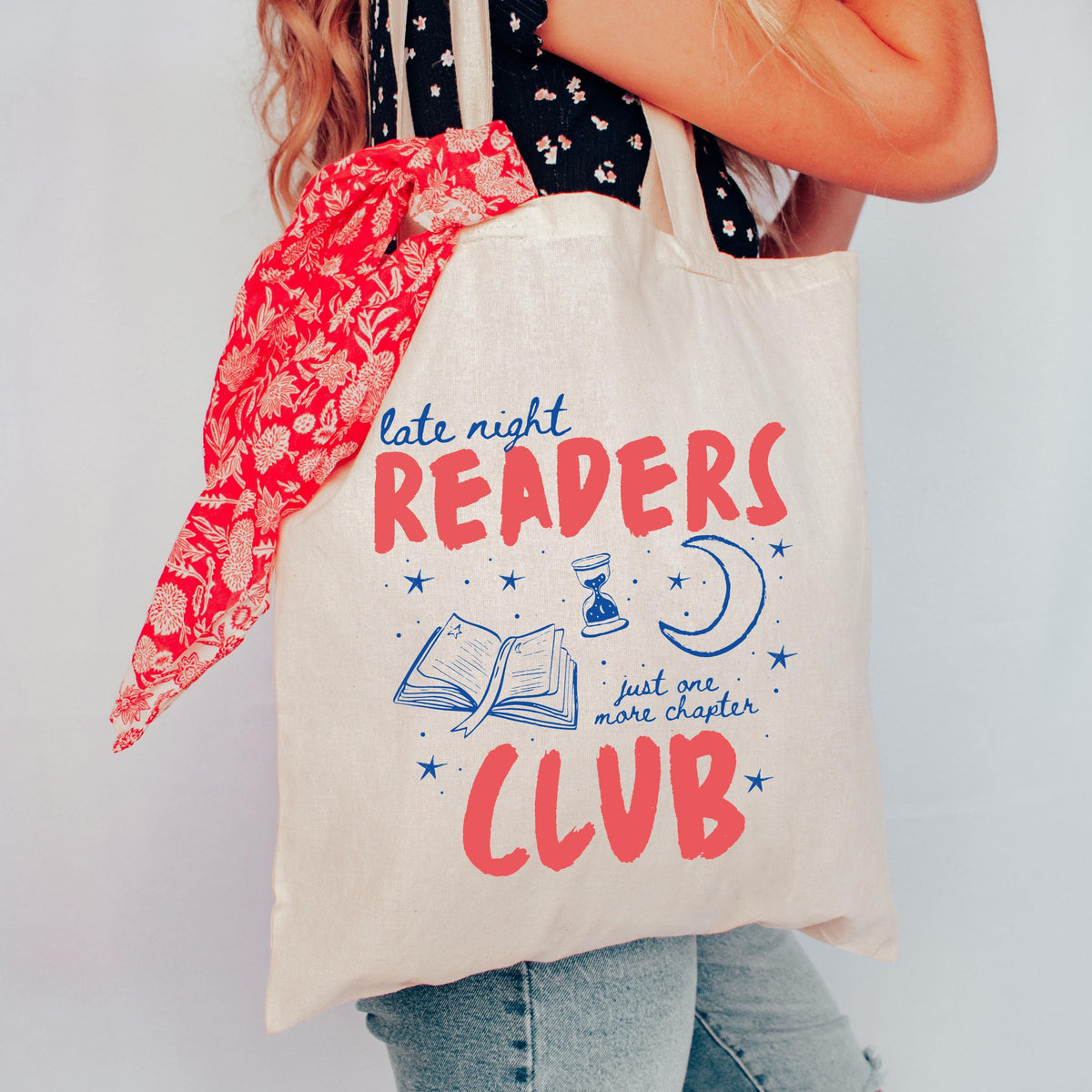 Late Night Readers Tote Bag, Book Lover Gift Tote, Canvas Bookworm Tote Bag
