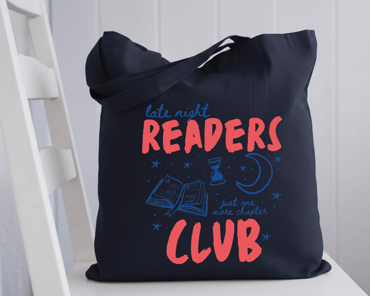 Late Night Readers Tote Bag, Book Lover Gift Tote, Canvas Bookworm Tote Bag