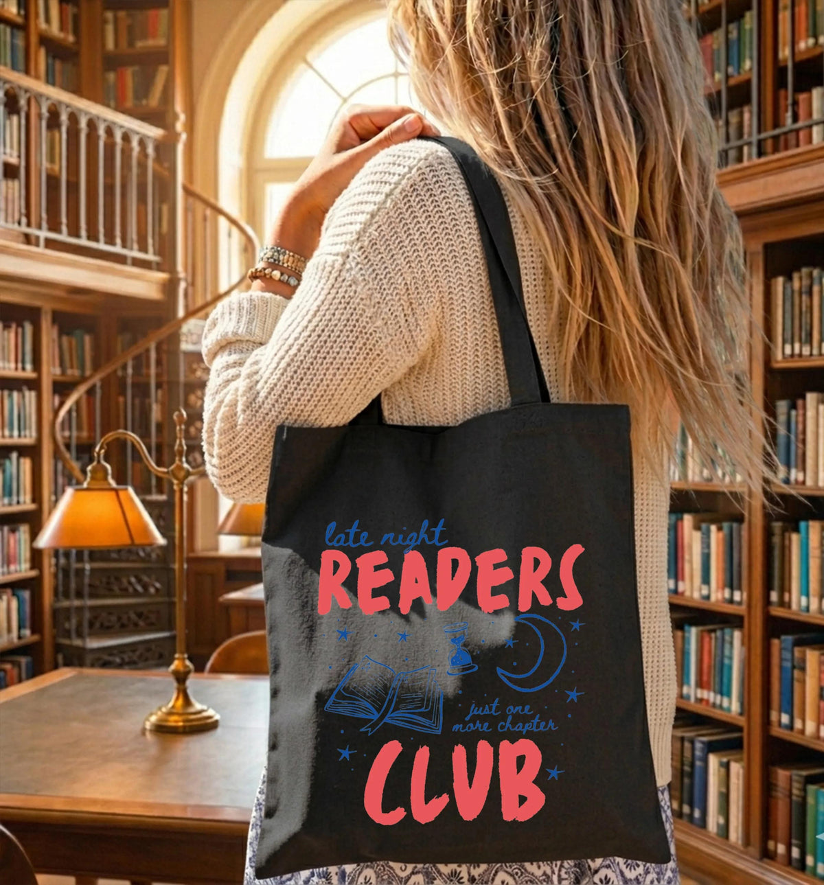 Late Night Readers Tote Bag, Bookish Tote Bag, Canvas Book Lover Gift, Bookworm Tote Bag