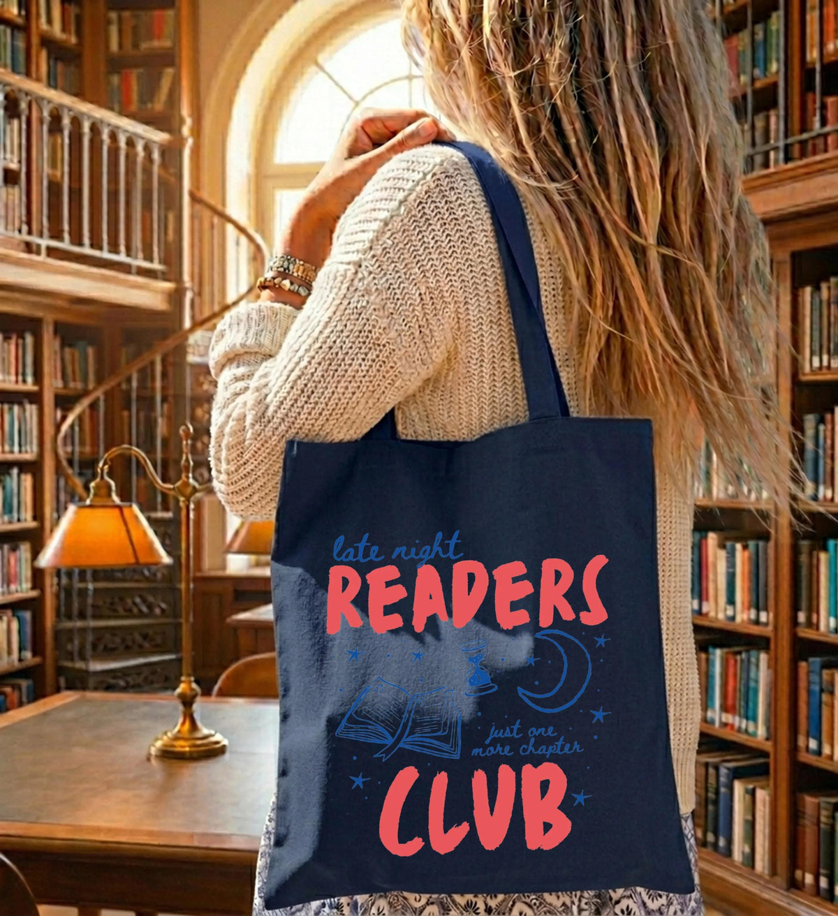 Late Night Readers Tote Bag, Bookish Tote Bag, Canvas Book Lover Gift, Bookworm Tote Bag