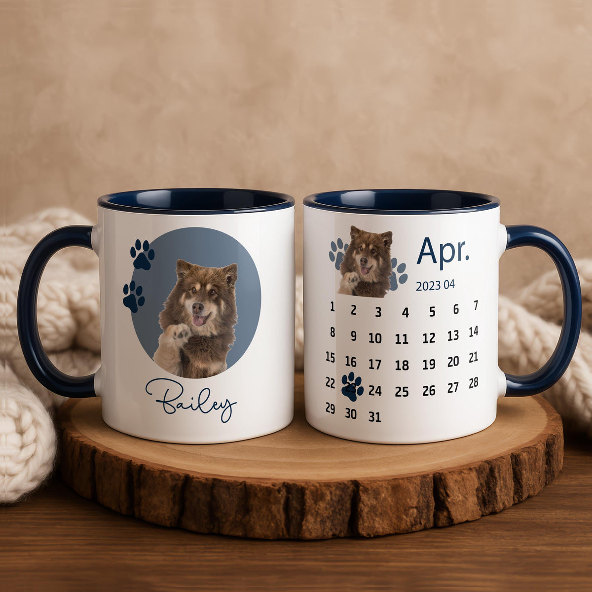 Personalized Pet Birthday Calendar Mug, Custom Gotcha Day Dog Portrait Cup, Dog Photo Mug, Dog Lover Mom Present, Adoption Anniversary Gift