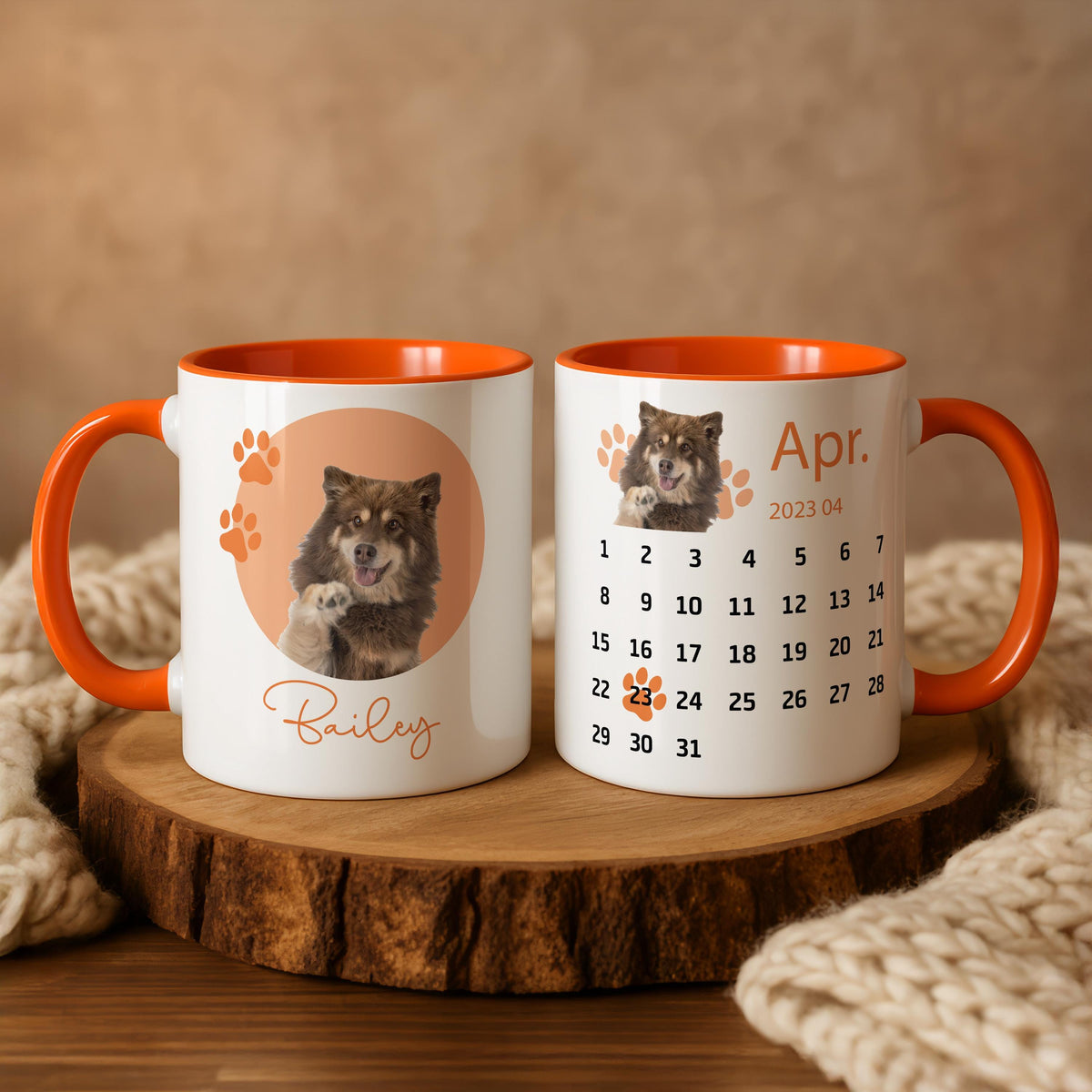 Personalized Pet Birthday Calendar Mug, Custom Gotcha Day Dog Portrait Cup, Dog Photo Mug, Dog Lover Mom Present, Adoption Anniversary Gift