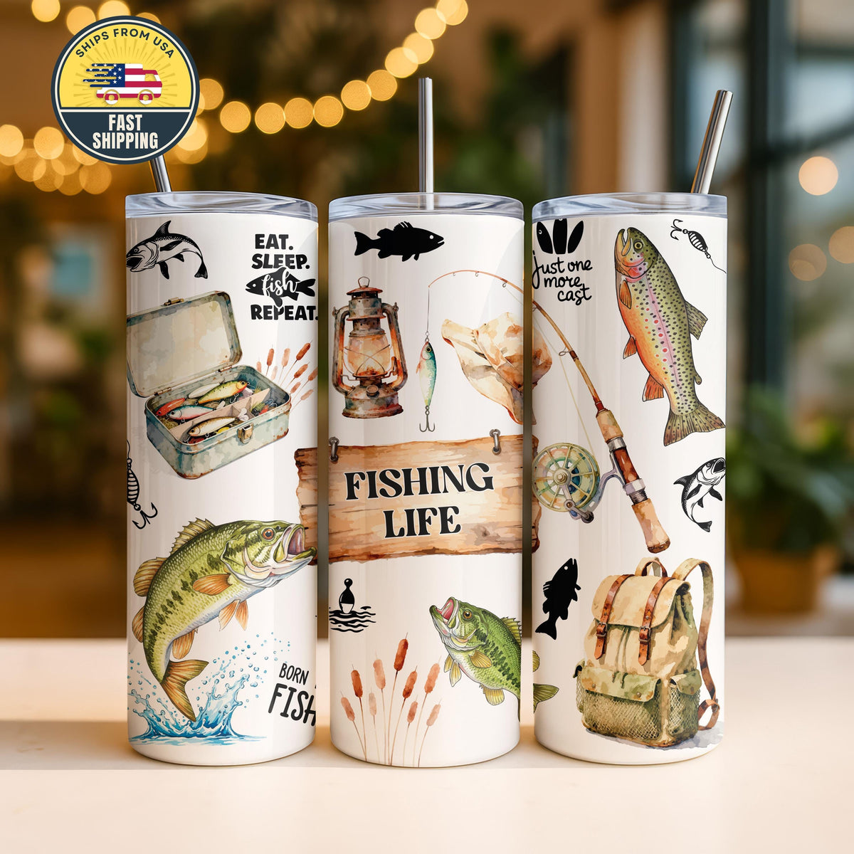Eat Sleep Fish Repeat Tumbler, Fishing Life Tumbler, Fishing Insulated Cup