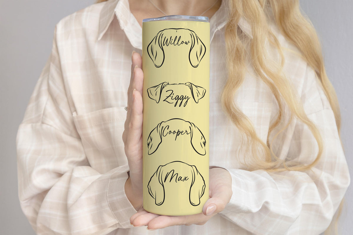 Personalized Dog Ear with Name Tumbler, Custom Pet Names Dog Mom Coffee Cup, Pet Lovers Travel Cup, Colorful Dog Breed Tumbler Gift