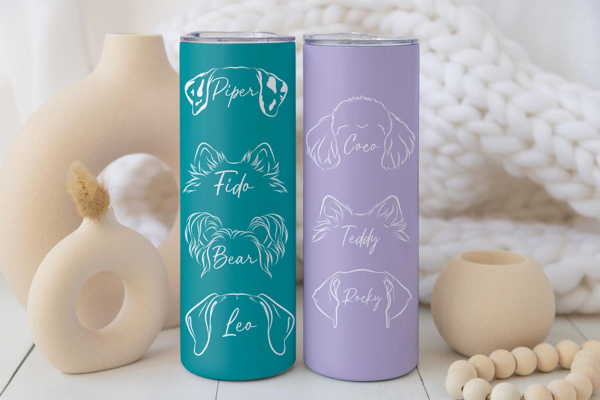 Personalized Dog Ear with Name Tumbler, Custom Pet Names Dog Mom Coffee Cup, Pet Lovers Travel Cup, Colorful Dog Breed Tumbler Gift