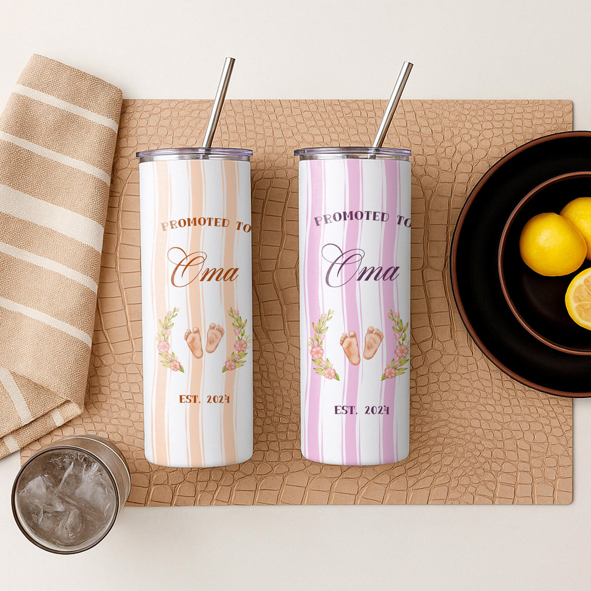 Promoted to Oma Tumbler, New Grandma Gift, Personalized Stainless Steel Travel Mug