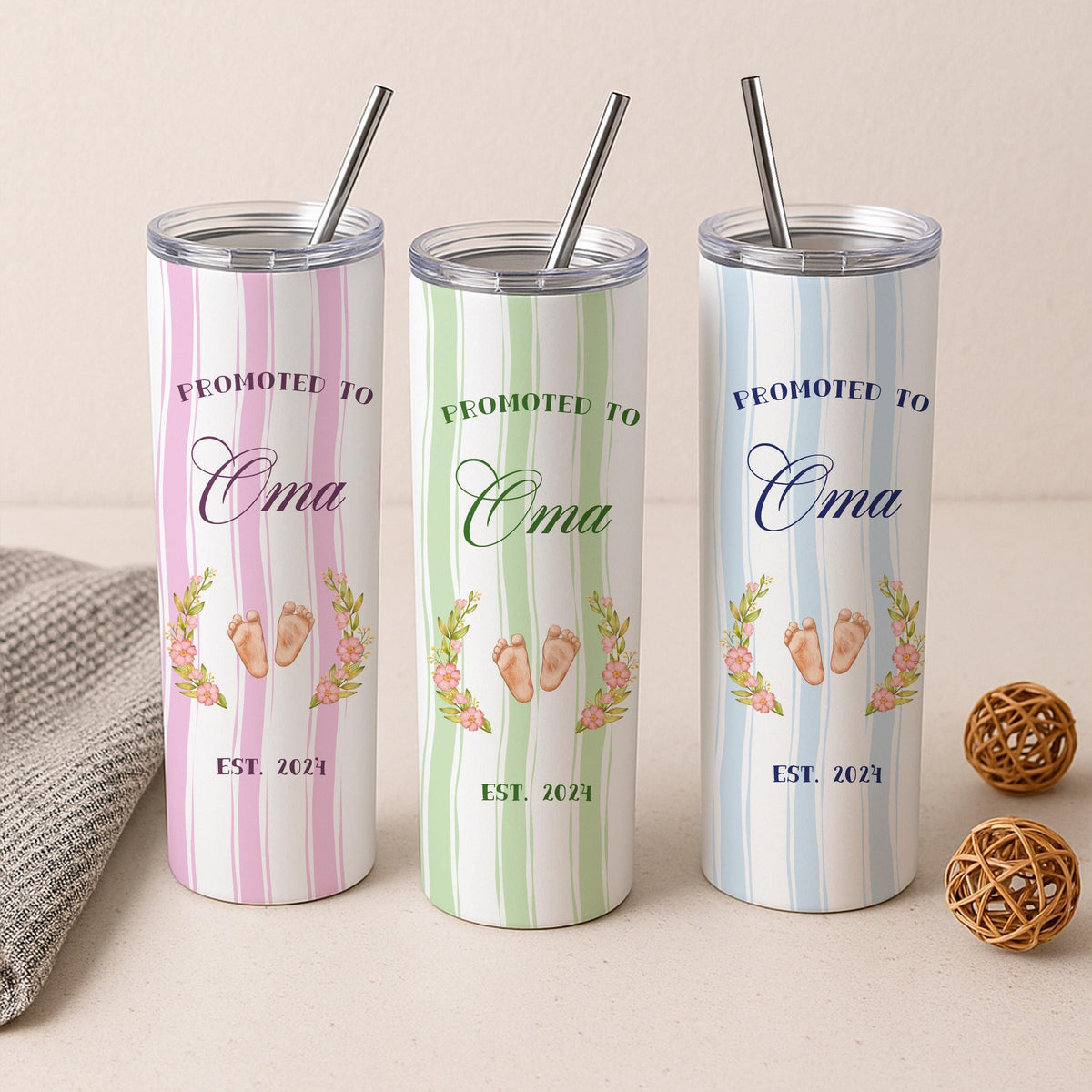 Promoted to Oma Tumbler, New Grandma Gift, Personalized Stainless Steel Travel Mug