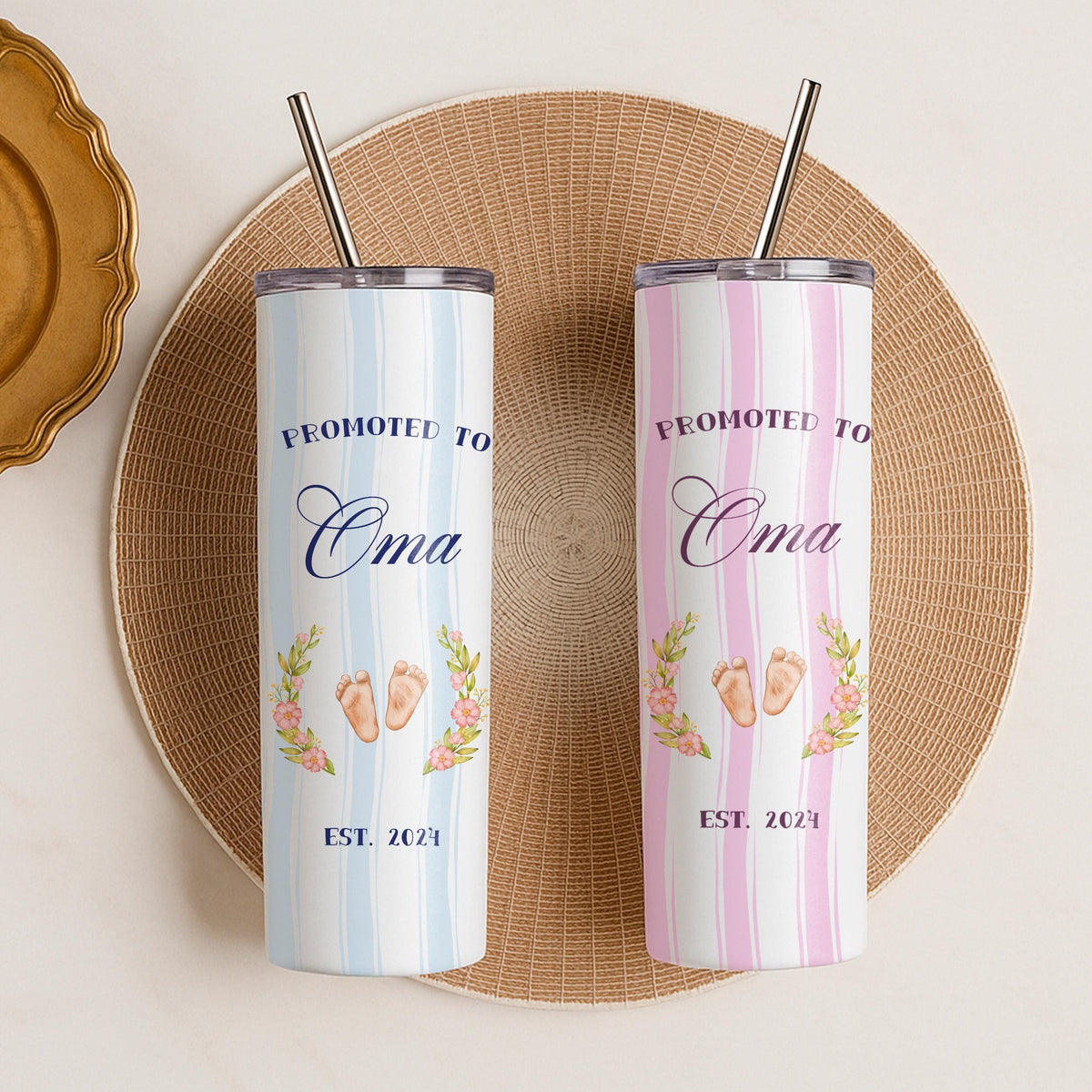 Promoted to Oma Tumbler, New Grandma Gift, Personalized Stainless Steel Travel Mug