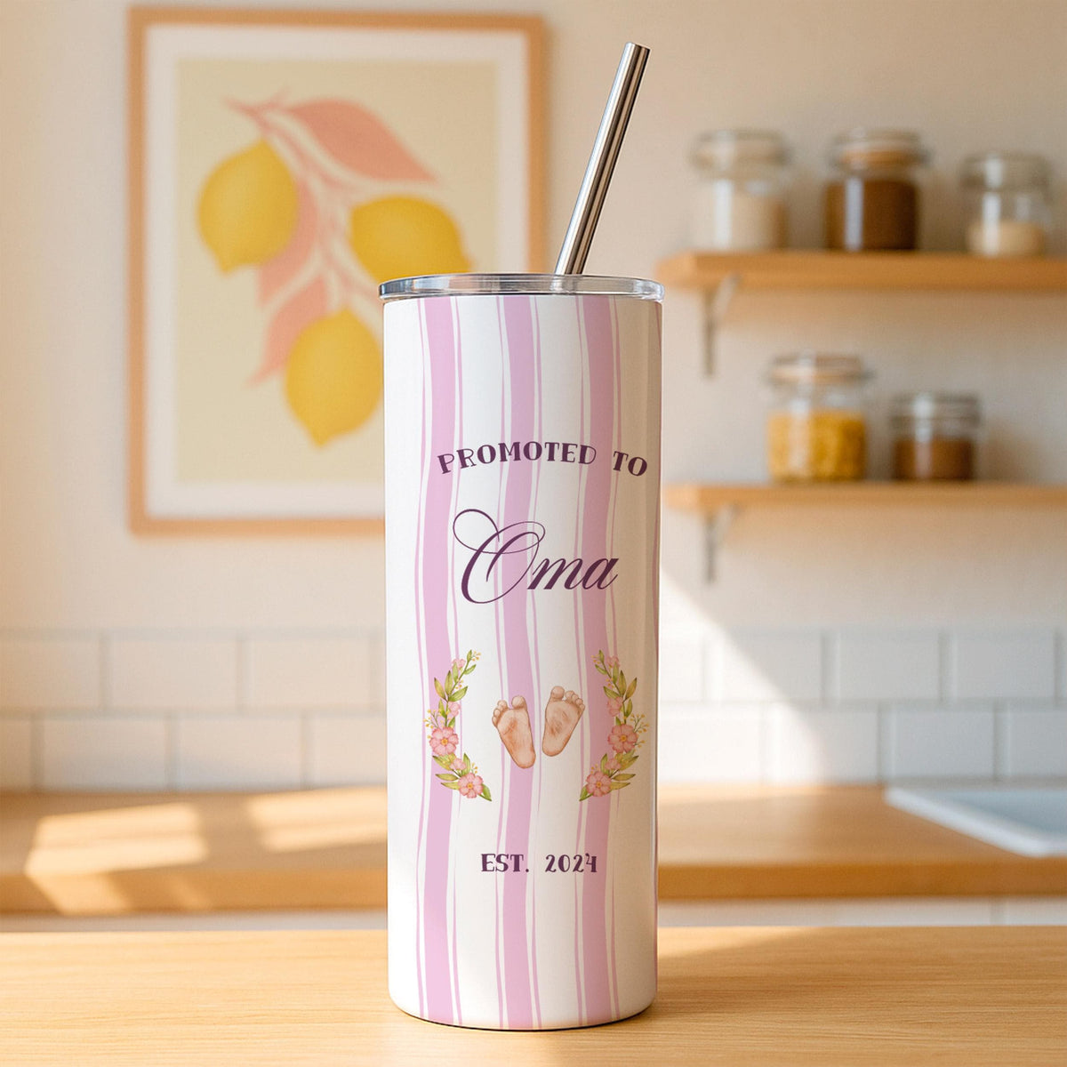 Promoted to Oma Tumbler, New Grandma Gift, Personalized Stainless Steel Travel Mug