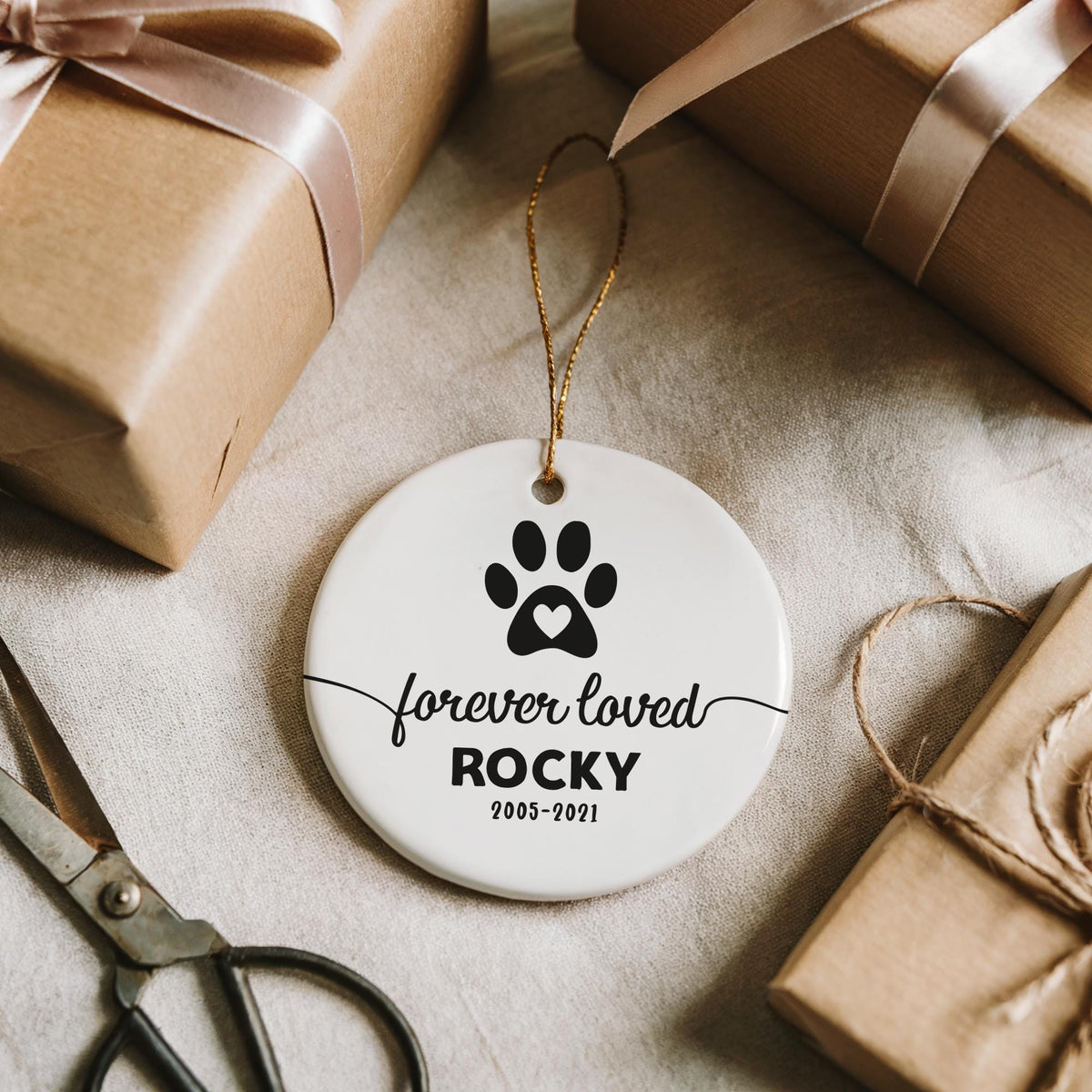 Custom Name & Year Dog Memorial Keepsake, Forever Loved Ceramic Ornament, Dog Remembrance Gift