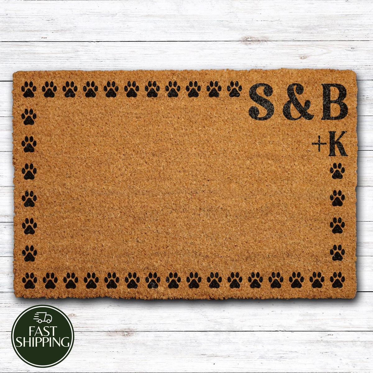 Personalized Family and Pet Initial Doormat, Custom Paw Print Border Welcome Mat