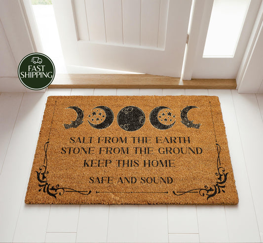 Salt From The Earth Quote Blessing Doormat, Mistic Moon Phase Welcome Mat