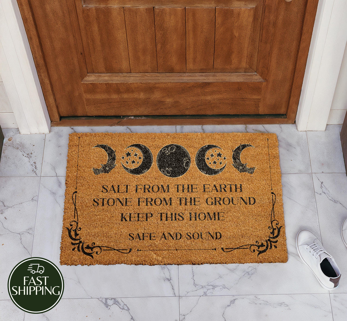 Salt From The Earth Quote Blessing Doormat, Mistic Moon Phase Welcome Mat